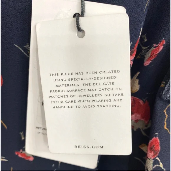 Reiss Navy Louise Floral Print Mesh Trim Dress NWT - Picture 6 of 9